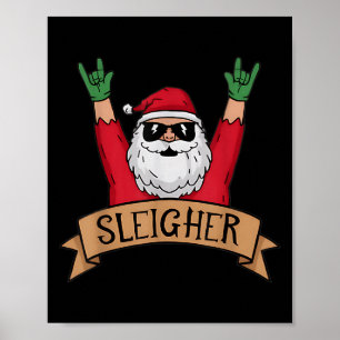 Funny Sleigher Rock N Roll Santa Claus Christmas  Poster