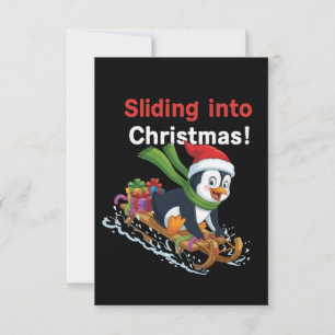  Funny Sliding into Christmas Cute Penguin Sleddin Thank You Card
