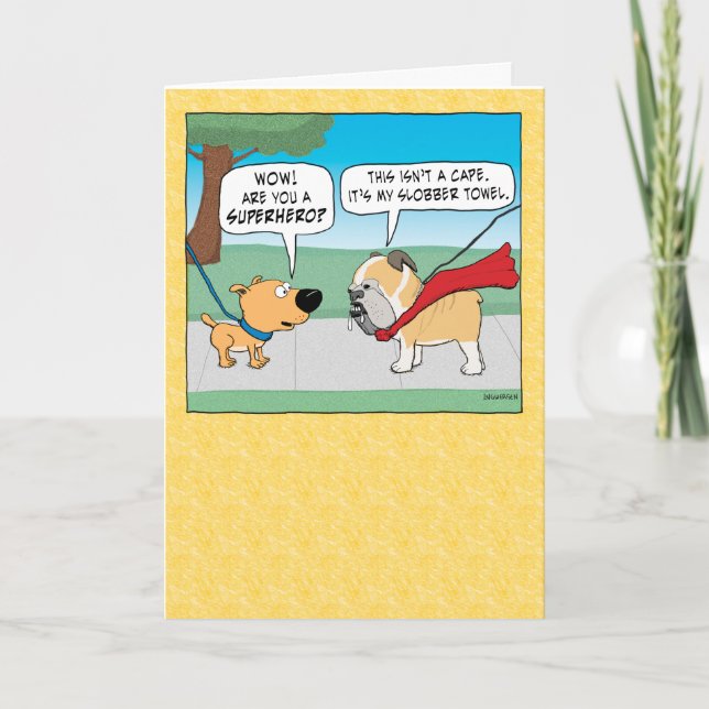 Funny Slobbery Bulldog Superhero Happy Birthday Card (Front)