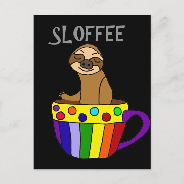 Funny SLOFFEE Sloth Drinking Coffee Design Postcard (Front)