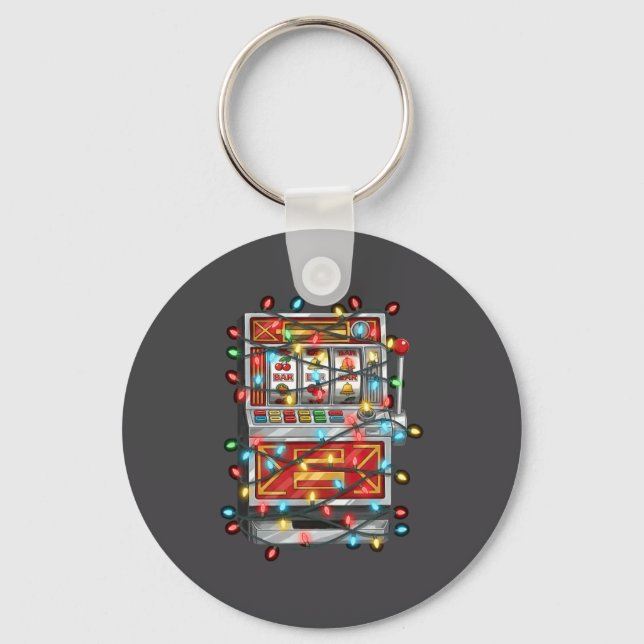 Funny Slot Machine Christmas Graphics Lights Lover Keychain (Front)