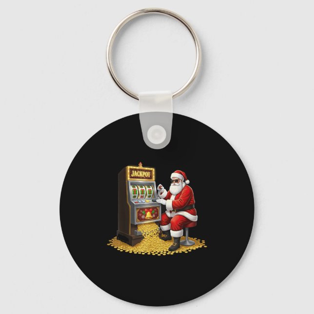 Funny Slot Machine Santa Christmas Graphic Casino  Keychain (Front)
