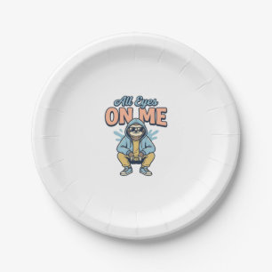 Funny Sloth All Eyes On Me Vintage Vector Design_1 Paper Plate