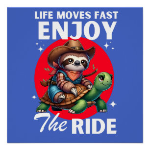Funny sloth and cowboy turtle shirts   sloth poster