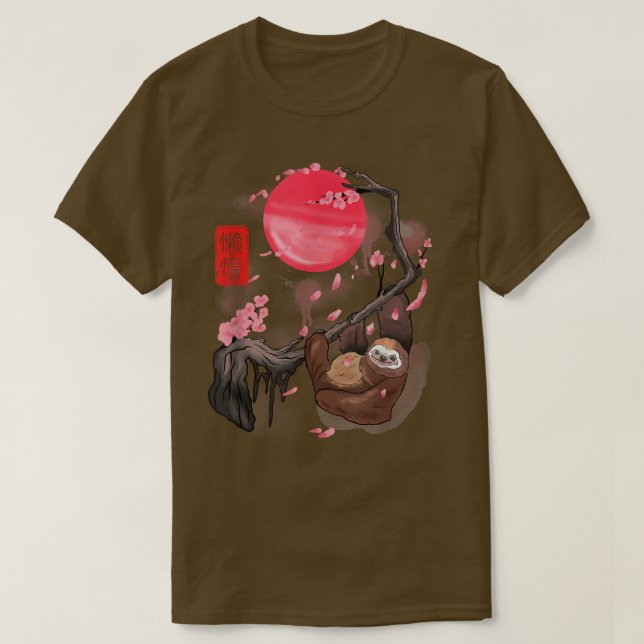 Funny Sloth at Cherry Blossoms Tree Cool Sakura Ma T-Shirt (Design Front)