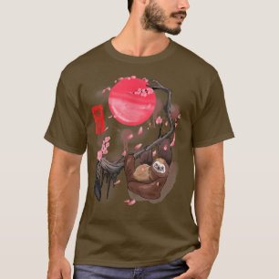 Funny Sloth at Cherry Blossoms Tree Cool Sakura Ma T-Shirt