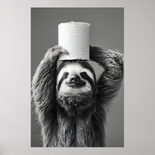 Funny Sloth Bathroom Art Print, Toilet Paper Roll Poster