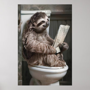 Funny Sloth Bathroom Print, Newspaper Toilet Humou Poster