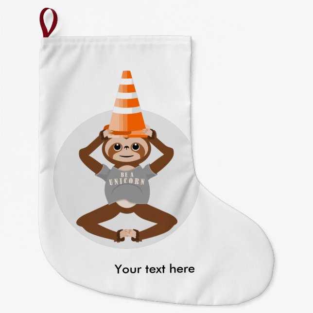 Funny Sloth Be A Unicorn Large Christmas Stocking (Front)