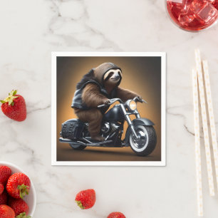 Funny Sloth Bikie On A Motorbike, Napkin