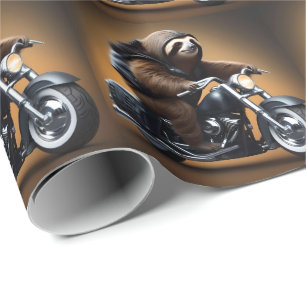 Funny Sloth Bikie On A Motorbike, Wrapping Paper
