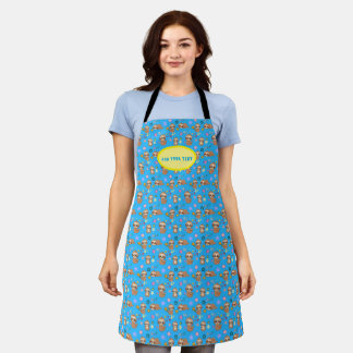 Funny Sloth Blue Pattern | Add Your Text Template Apron