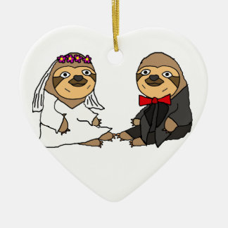 Funny Sloth Bride and Groom Wedding Ceramic Ornament
