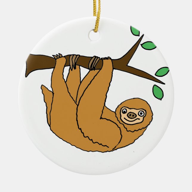 Funny Sloth Cartoon Ceramic Ornament (Front)