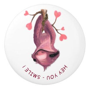 Funny Sloth Ceramic Knob - Custom Text