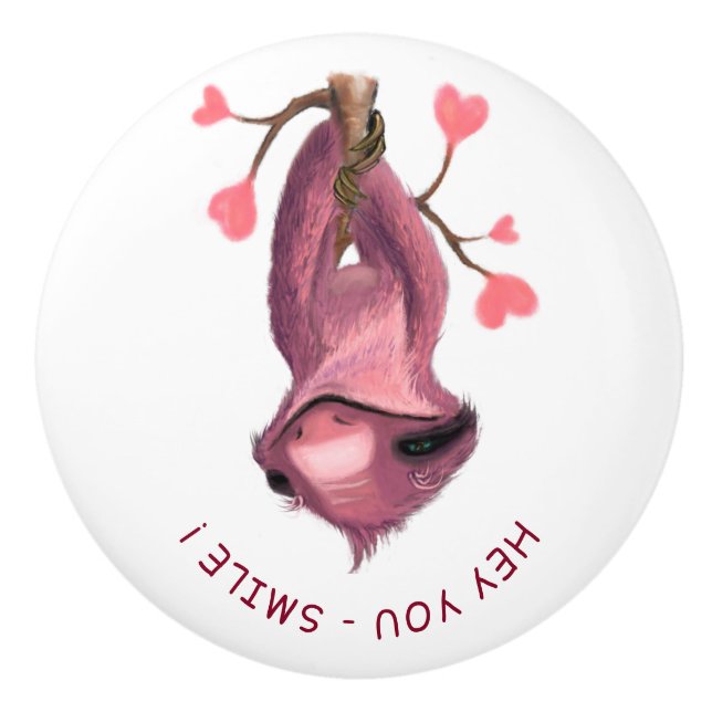 Funny Sloth Ceramic Knob - Custom Text (Front)