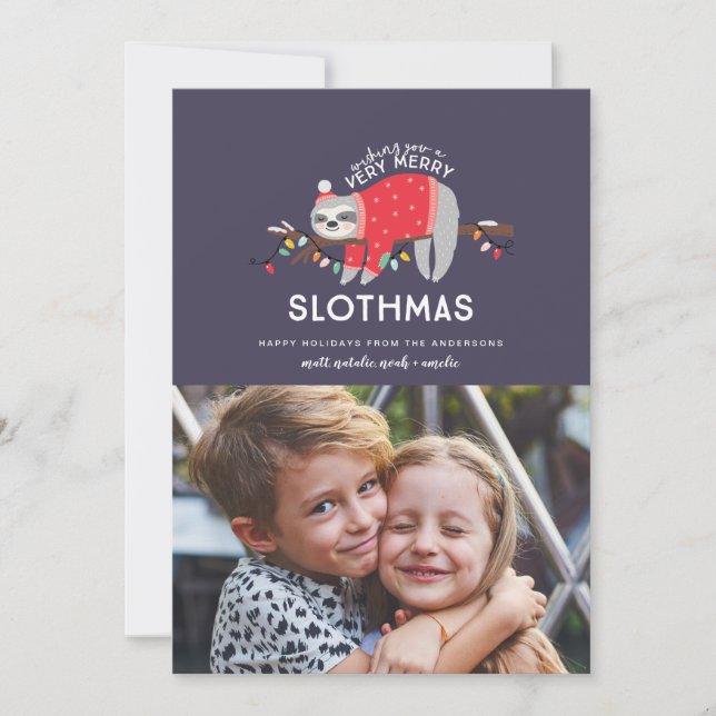 Funny sloth Christmas Holiday Card (Front)