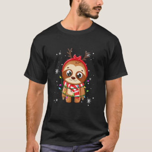 Funny Sloth Christmas Lights Led Santa Hat Christ T-Shirt