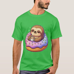 Funny Sloth Coffee Kawaii Donut Morning Cute frien T-Shirt