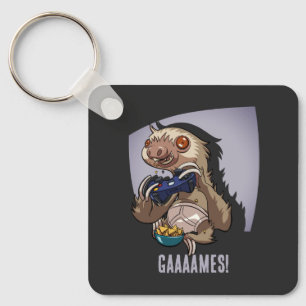 Funny Sloth Computer Gamer Gaaaames! Video Games Keychain