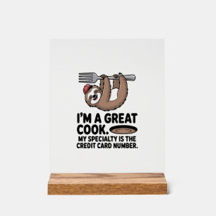 Funny Sloth Cook Hanging on a Fork Acrylic Sign