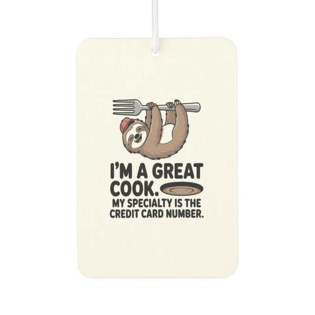 Funny Sloth Cook Hanging on a Fork Air Freshener (Front)