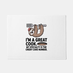 Funny Sloth Cook Hanging on a Fork Doormat