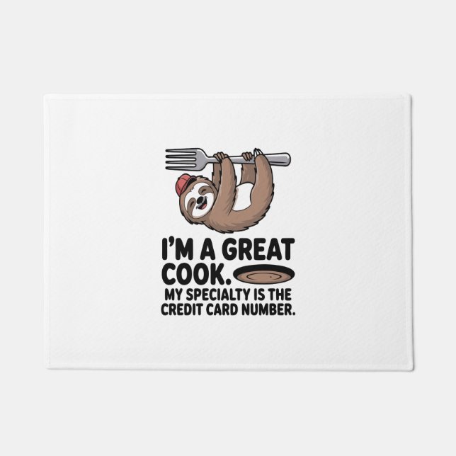 Funny Sloth Cook Hanging on a Fork Doormat (Front)