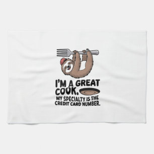 Funny Sloth Cook Hanging on a Fork Kitchen Towel