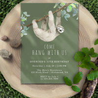 Funny Sloth Cute Forest Green Kids Birthday Party