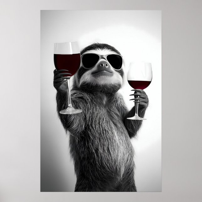 Funny Sloth Drinking Wine Art Print Home Bar (Front)
