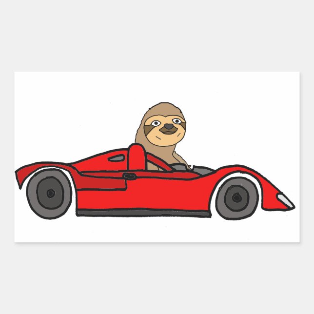 Funny Sloth Driving Race Car Cartoon Sticker (Front)