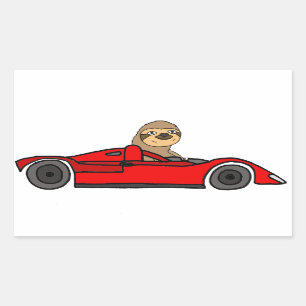 Funny Sloth Driving Race Car Cartoon Sticker