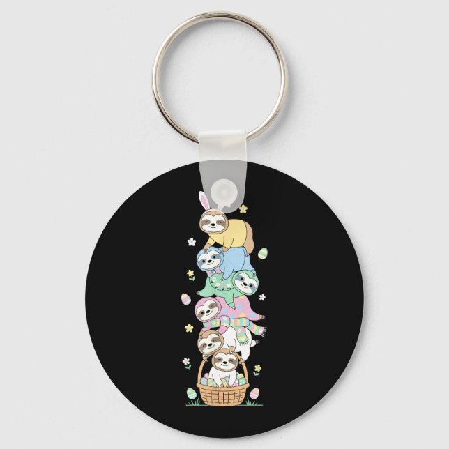 Funny Sloth Easter Egg Kids Mens Womens Easter Day Keychain (Front)