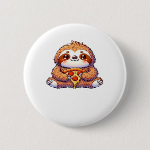 Funny Sloth eating Pizza, Kawaii Animal Lover Clas 2 Inch Round Button