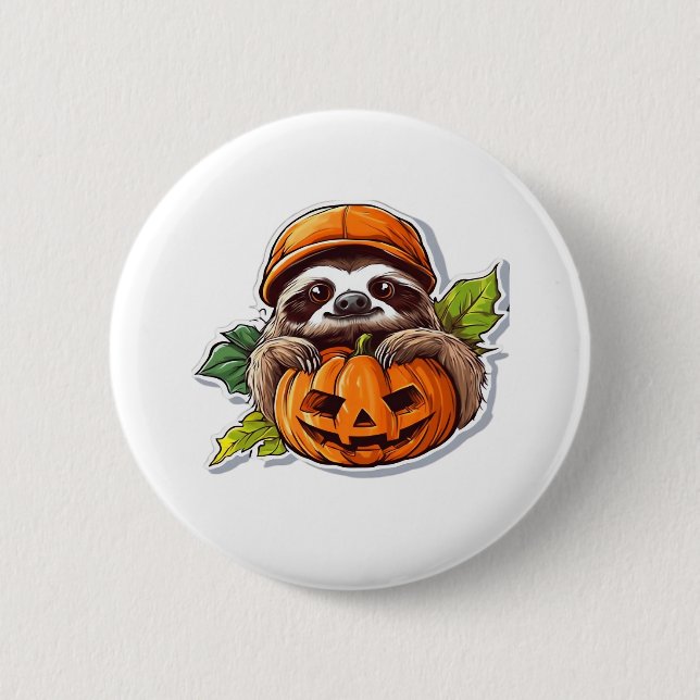Funny Sloth eating Pizza, Kawaii Animal Lover Clas 2 Inch Round Button (Front)