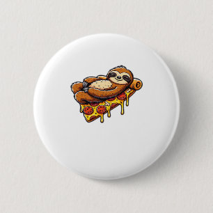Funny Sloth eating Pizza, Kawaii Animal Lover Clas 2 Inch Round Button