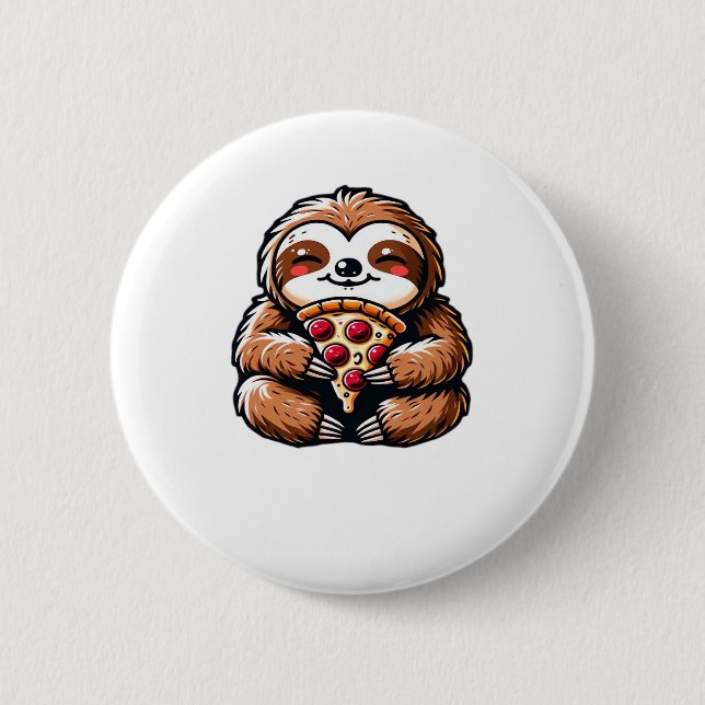 Funny Sloth eating Pizza, Kawaii Animal Lover Clas 2 Inch Round Button (Front)