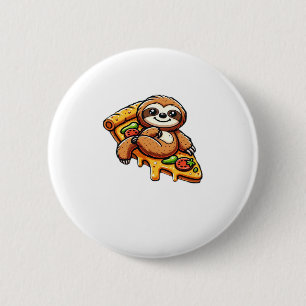 Funny Sloth eating Pizza, Kawaii Animal Lover Clas 2 Inch Round Button