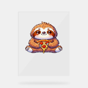 Funny Sloth eating Pizza, Kawaii Animal Lover Clas Acrylic Sign
