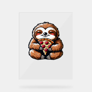 Funny Sloth eating Pizza, Kawaii Animal Lover Clas Acrylic Sign