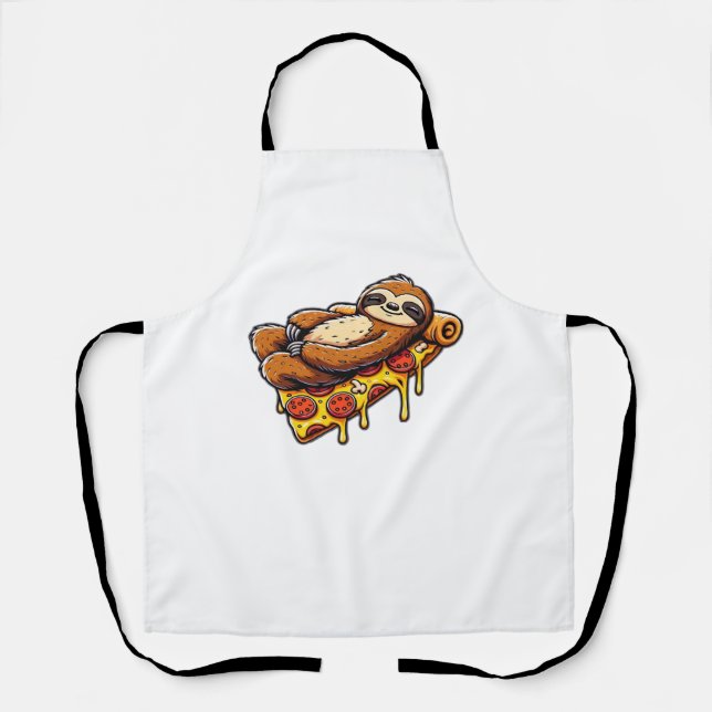 Funny Sloth eating Pizza, Kawaii Animal Lover Clas Apron (Front)