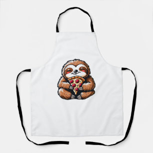 Funny Sloth eating Pizza, Kawaii Animal Lover Clas Apron