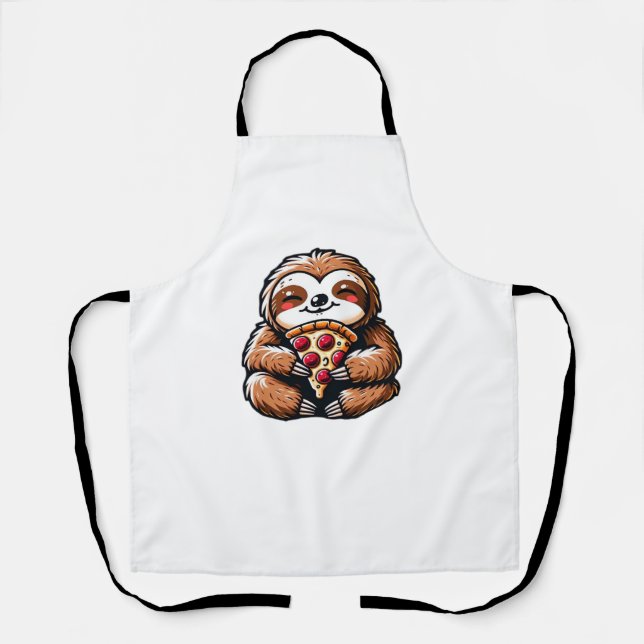 Funny Sloth eating Pizza, Kawaii Animal Lover Clas Apron (Front)