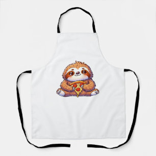Funny Sloth eating Pizza, Kawaii Animal Lover Clas Apron