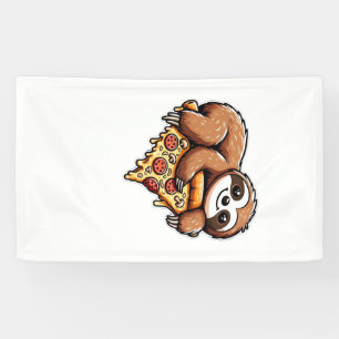 Funny Sloth eating Pizza, Kawaii Animal Lover Clas Banner