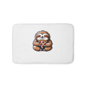 Funny Sloth eating Pizza, Kawaii Animal Lover Clas Bath Mat