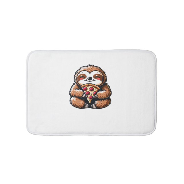 Funny Sloth eating Pizza, Kawaii Animal Lover Clas Bath Mat (Front)