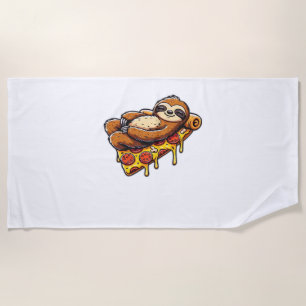 Funny Sloth eating Pizza, Kawaii Animal Lover Clas Beach Towel