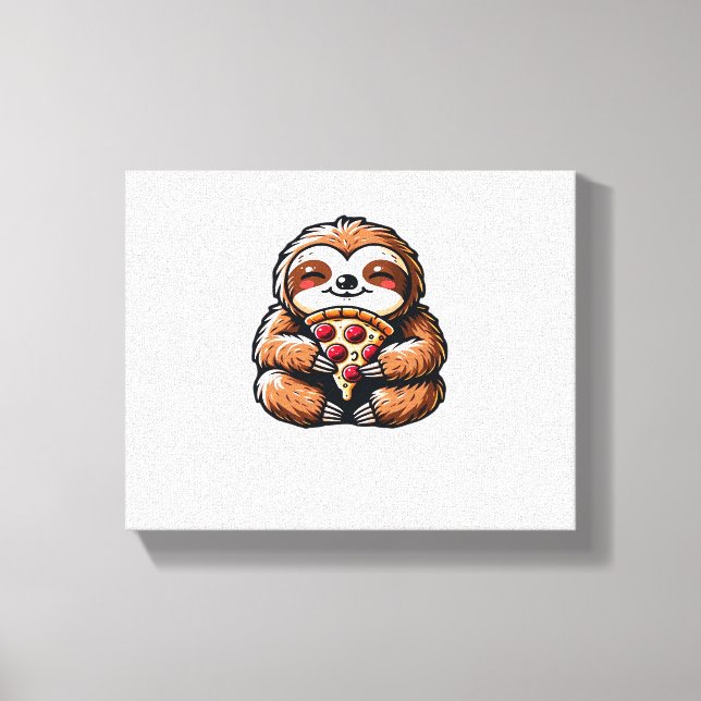Funny Sloth eating Pizza, Kawaii Animal Lover Clas Canvas Print (Front)